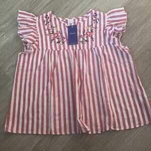 Floerns XL Red Embroidered V-Neck Flutter Sleeve Blouse Boho Feminine Floral